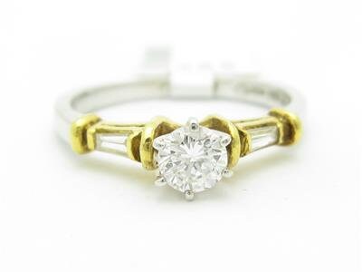 LIV 18k Yellow Gold & Platinum Genuine Round Diamond Baguette Design Engagement Ring