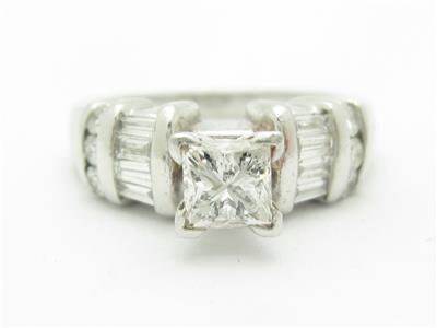 LIV Solid Platinum Genuine Princess Cut Diamond Baguette Design Engagement Ring Gift