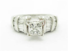 LIV Solid Platinum Genuine Princess Cut Diamond Baguette Design Engagement Ring Gift