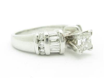 LIV Solid Platinum Genuine Princess Cut Diamond Baguette Design Engagement Ring Gift