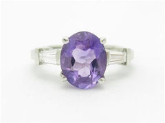 LIV Platinum & Diamond Baguett Oval Shape Purple Amethyst Engagement Ring Bridal New