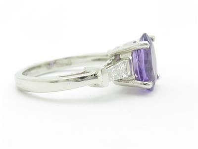 LIV Platinum & Diamond Baguett Oval Shape Purple Amethyst Engagement Ring Bridal New