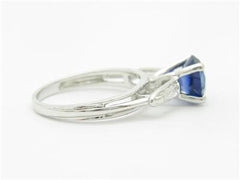 LIV 14k White Gold Diamonds & Blue Sapphire Baguette Side Stones Engagement Ring