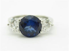 LIV Platinum 3 Stone White & Blue Sapphire Engagement Promise Ring 9.3 Grams Gift