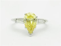 LIV 14k White Gold & Diamonds Yellow Sapphire Pear Shape Engagement Design Ring