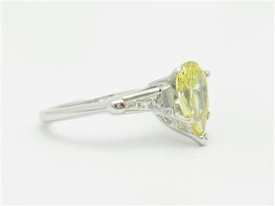 LIV 14k White Gold & Diamonds Yellow Sapphire Pear Shape Engagement Design Ring