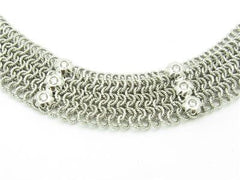 LIV 14k White Gold Mesh Link Wide Choker White Sapphire Station Necklace