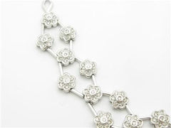 LIV 14k White Gold & Diamonds Pave Flower Design Wide Tennis Necklace Bridal Gift