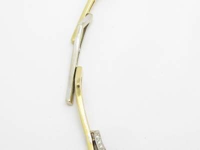 LIV 14k Solid Two Tone Gold Genuine White Diamond Zig Zag Design Tennis Necklace