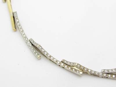 LIV 14k Solid Two Tone Gold Genuine White Diamond Zig Zag Design Tennis Necklace