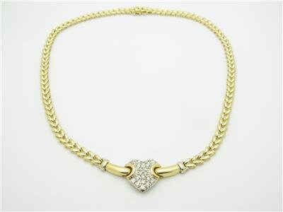 LIV 14k Solid Yellow Gold & Diamond Pave Heart V Shape Tennis Necklace