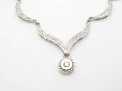 LIV 14k Solid White Gold Genuine Diamond Unique Bezel Halo Drop Tennis Necklace