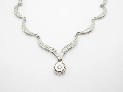 LIV 14k Solid White Gold Genuine Diamond Unique Bezel Halo Drop Tennis Necklace