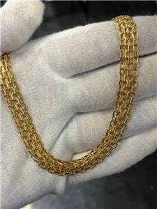 LIV 14k Yellow Gold Diamond Cut Flat Byzantine Tennis Necklace 20" Length 27.6g Gift