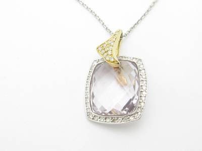 LIV 14kt Solid Gold Genuine White Diamond Purple Amethyst Stone Design Drop Necklace