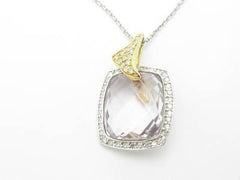 LIV 14kt Solid Gold Genuine White Diamond Purple Amethyst Stone Design Drop Necklace