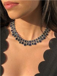 LIV Black Gold Sterling Silver One of a Kind Pave Blue Sapphire Halo Tennis Necklace