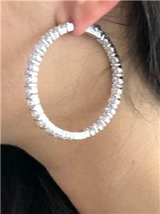 LIV Platinum Sterling Silver White Sapphire Inside Out Extra Large Hoop Earrings