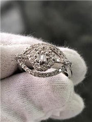 LIV 14k White Gold Genuine Diamonds Oval Halo Pave Design Band Ring Size 7 G/VS1