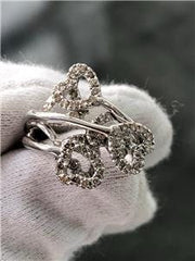 LIV 14k White Gold Genuine Diamonds Pave Design Heart Halo Wide Band Ring Sz 7 G/VS1