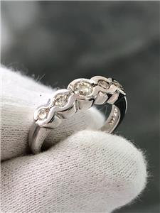 LIV 14k White Gold Genuine Diamonds Halo Design 5 Stone Wedding Band Ring Sz 5 G/VS12