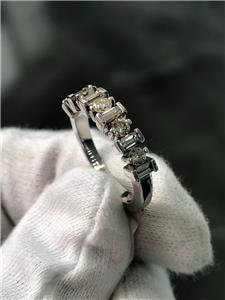 LIV 14k White Gold Genuine Diamonds Baguette & Round Design Band Ring Sz 6.5 G/VS1