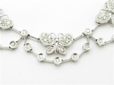 LIV 14k White Gold & Diamonds Pave Set Butterfly Design Unique Tennis Necklace Gift
