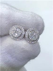 LIV 14k White Gold & Diamonds G/VS1 Pave Round Double Halo Stud Earrings 0.72ct tw