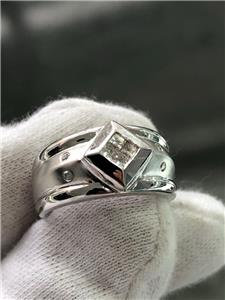 LIV 14k White Gold Genuine Diamond Princess Cut Invisible Halo Wide Band Ring Size 7