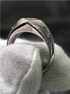 LIV 14k White Gold Genuine Diamond Princess Cut Halo Signet Design Band Ring Size 7