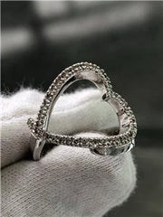 LIV 14k White Gold Genuine Diamond Round Cut Pave Open Heart Design Ring Size 7