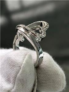 LIV 14k White Gold Genuine Diamond Round Cut Pave Open Heart Design Ring Size 7