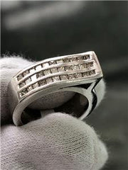 LIV 14k White Gold Genuine Diamond Princess Cut 3 Row Design Wide Band Ring Size 7