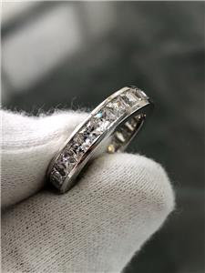 LIV 14k White Gold White Sapphire Princess Cut Channel Set Eternity Band Ring Size 6