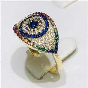LIV Yellow Gold Sterling Silver Rainbow Sapphire Evil Eye Pave Band Halo Ring Size 7