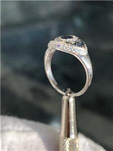 LIV Platinum Sterling Silver Blue & White Sapphire Evil Eye Halo Baguette Ring SIZE 8