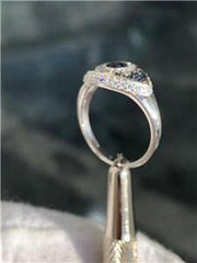 LIV Platinum Sterling Silver Blue & White Sapphire Evil Eye Halo Baguette Ring SIZE 8