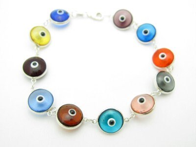 LIV Platinum Sterling Silver Multi Color Evil Eye Kabbalah Tennis Bracelet