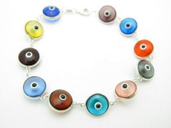 LIV Platinum Sterling Silver Multi Color Evil Eye Kabbalah Tennis Bracelet