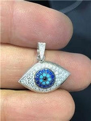 LIV Platinum Sterling Silver Blue Turquoise Sapphire Evil Eye Good Luck Halo Pendant