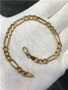 LIV 10k Yellow Gold Diamond Cut Figaro Design Link Bracelet 5.0 Grams 5.91mm Wide 8.5" Length