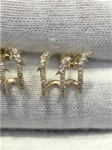 LIV 14k Yellow Gold & Genuine Diamonds Custom Made Lightning Bolt Cuff Stud Earrings