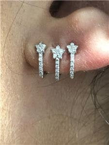 LIV 14k White Gold & Genuine Diamonds Custom Made Star Cuff Design Stud Earrings