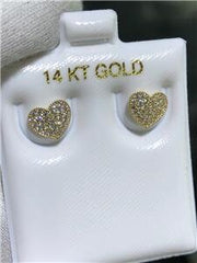 LIV 14k Yellow Gold & White Sapphire Pave Heart Halo Design Stud Earrings Bridal Gift