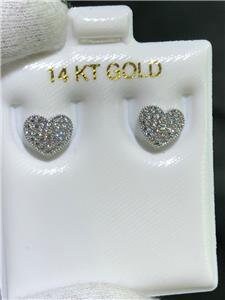 LIV 14k White Gold & White Sapphire Pave Design Heart Halo Stud Earrings Bridal Gift