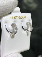 LIV 14k White Gold & White Sapphire Pave Design Huggie Hoop Earrings Bridal Gift