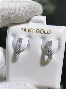 LIV 14k White Gold & White Sapphire Pave Design Huggie Hoop Earrings Bridal Gift