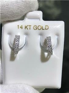 LIV 14k White Gold & White Sapphire Pave Design Huggie Hoop Earrings Bridal Gift