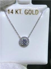 LIV 14k White Gold & White Sapphires Round Shape Pave Halo Design Necklace 16"L Gift