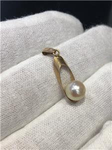 LIV 14k Yellow Gold & Genuine Pearl Tear Drop Cable Design Halo Dangle Pendant Gift